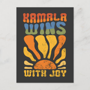 Postal Kamala gana con alegría retro Boho Harris Walz