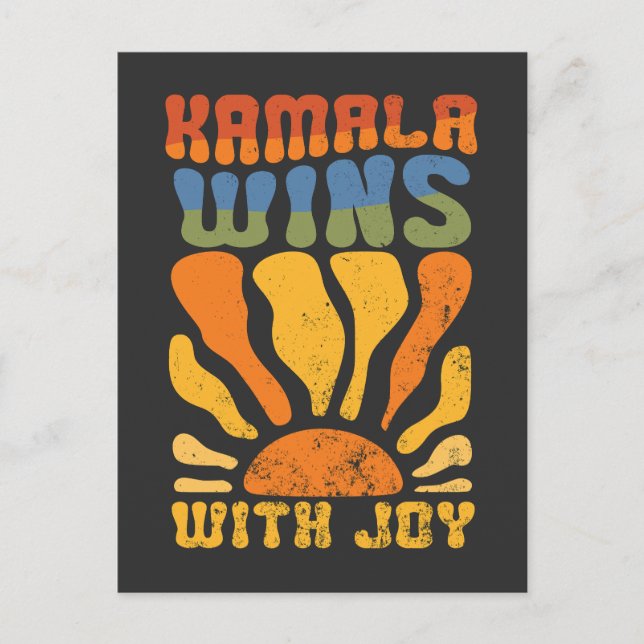 Postal Kamala gana con alegría retro Boho Harris Walz (Anverso)