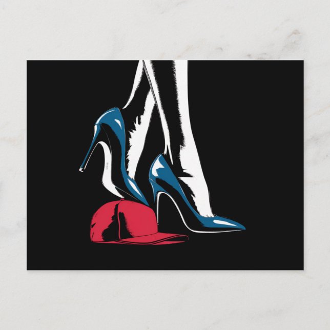 Postal Kamala Harris Heels pisando el Gorra de Maga (Anverso)
