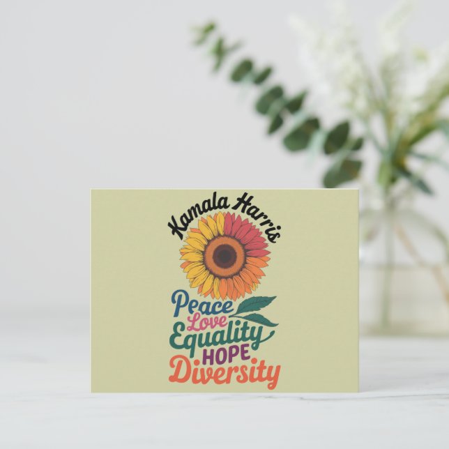 Postal Kamala Harris Peace Love Equality Hope Diversity (Anverso de pie)