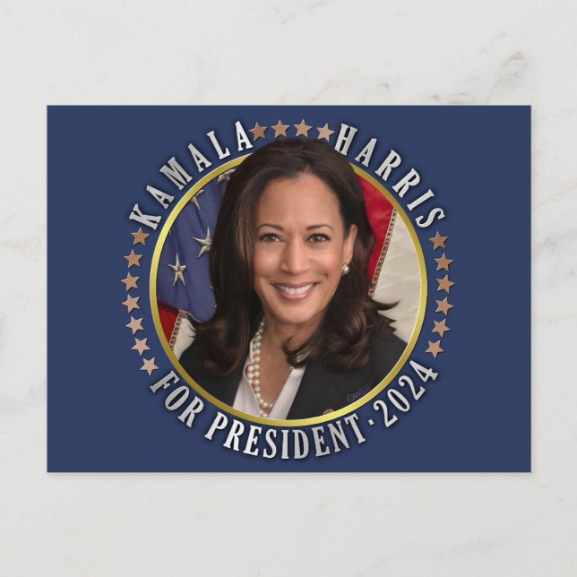 Postal Kamala Harris por la foto del presidente demócrata (Anverso)