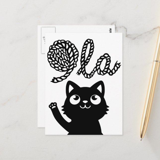 Postal Kamala Harris presidente 2024 Comma La Cat y Yarn (Anverso/Reverso In Situ)