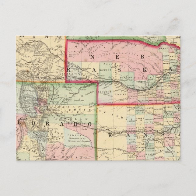 Postal Kan, Neb, Mapa de Colo por Mitchell (Anverso)