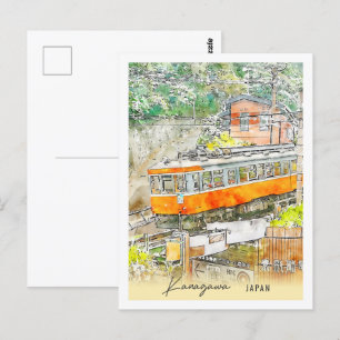 Postal Kanagawa Japón Travel Place Watercolor
