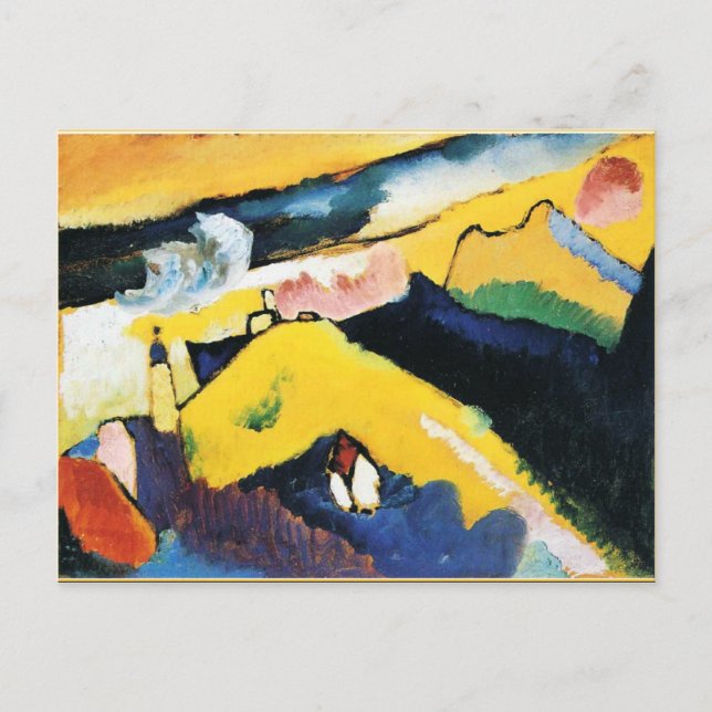 Postal Kandinsky - Paisaje de montaña con iglesia (Anverso)