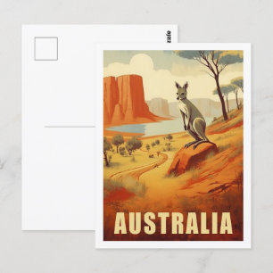Postal Kangaroo Australia Famoso lugar de viaje vintage