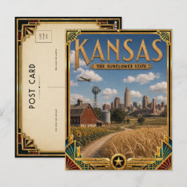 Postal Kansas Arte Deco Antiguo Edad de Oro