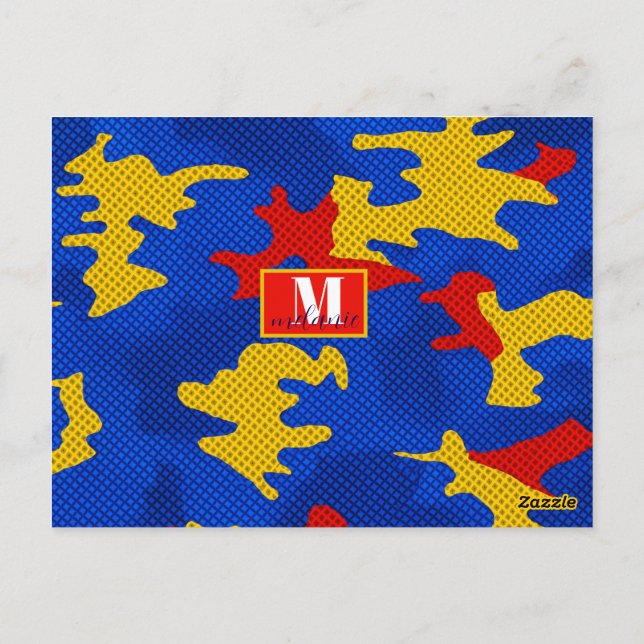 Postal Kansas Blue Red Yellow Vibrant Camo Pattern (Reverso)