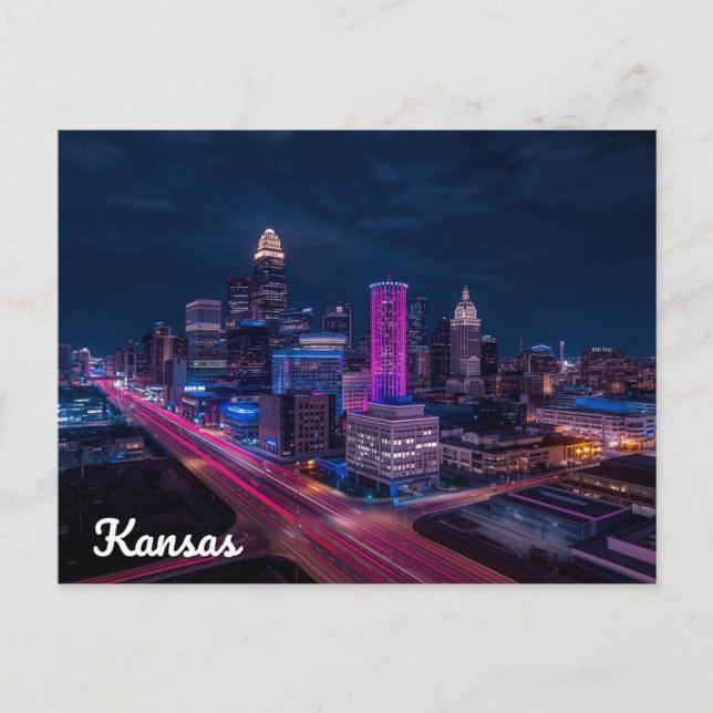 Postal Kansas City Missouri Skyline Night (Anverso)