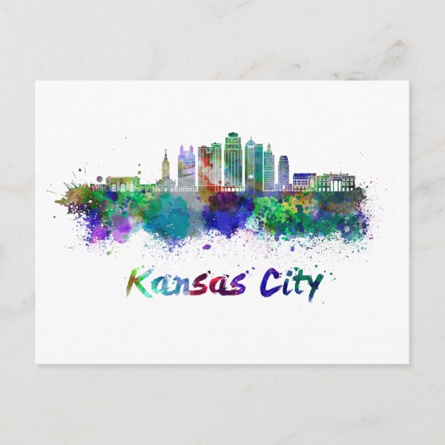 Postal Kansas City V2  skyline in watercolor (Anverso)