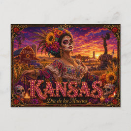 Postal Kansas Día de los Muertos Retro