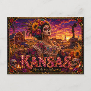 Postal Kansas Día de los Muertos Retro