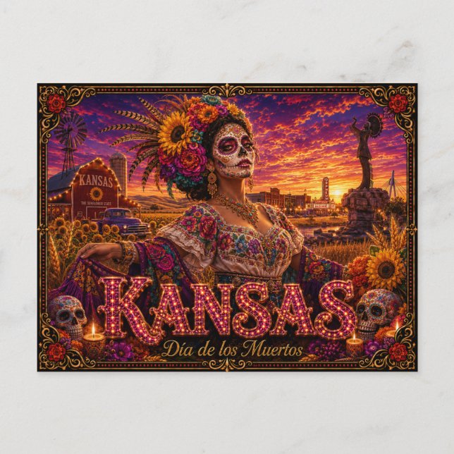 Postal Kansas Día de los Muertos Retro (Anverso)