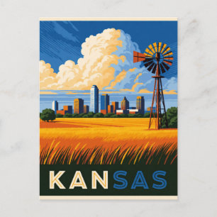 Postal 🌾 Kansas EE. UU. Grandes Llanuras y Viaje por la