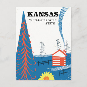 Postal Kansas "el estado del girasol" cartel de viaje vin