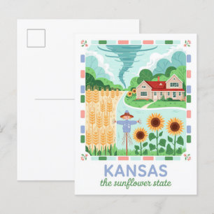 Postal Kansas el viaje de verano del estado del girasol e