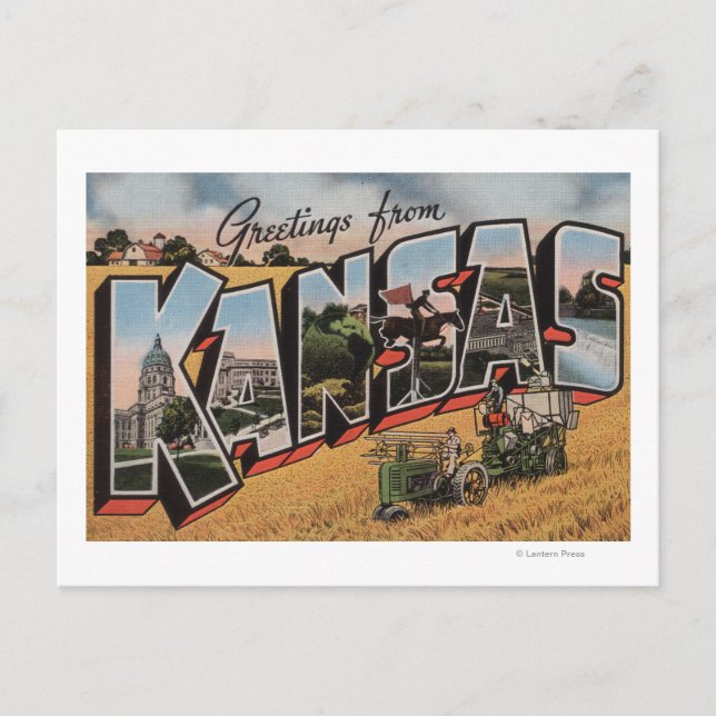 Postal Kansas (escena de Tractor y Hay Bailer) (Anverso)