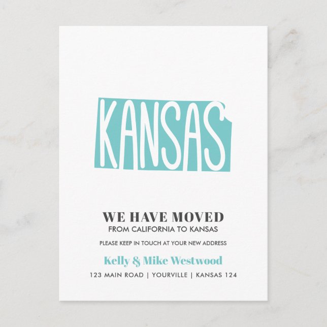 Postal KANSAS Hemos movido la nueva dirección Nueva casa (Anverso)