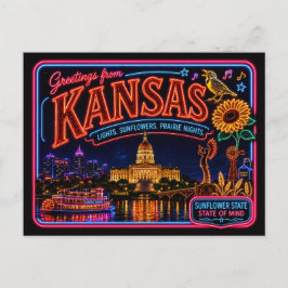 Postal Kansas Neon Estado Retro Vintage