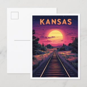 Postal Kansas USA Arte Viaje Ilustracion Vintage