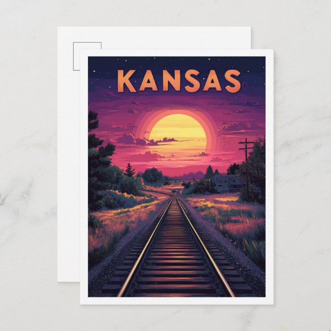 Postal Kansas USA Arte Viaje Ilustracion Vintage (Anverso / Reverso)