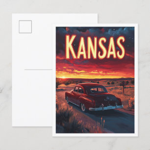 Postal Kansas USA Arte Viaje Ilustracion Vintage