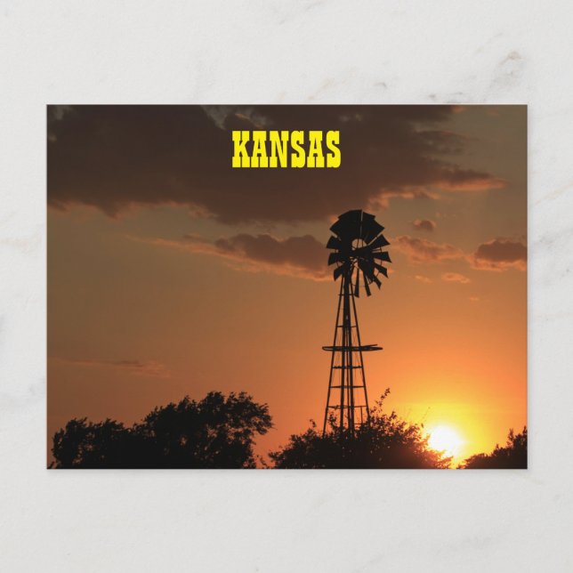Postal Kansas Windmill Silhouette Sunset (Anverso)
