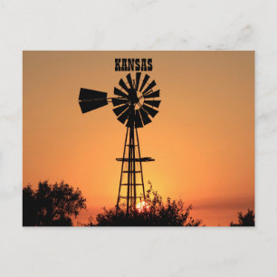 Postal Kansas Windmill Sunset