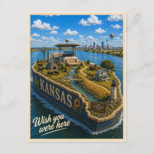 Postal Kansas Wish You Were Here Serie del Estado