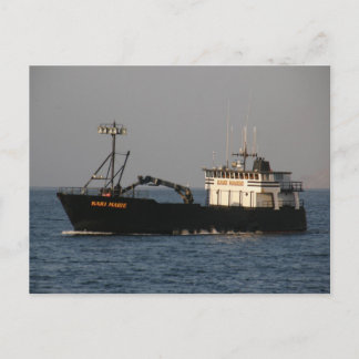 Postal Kari Marie, barco de cangrejo en el puerto holandé