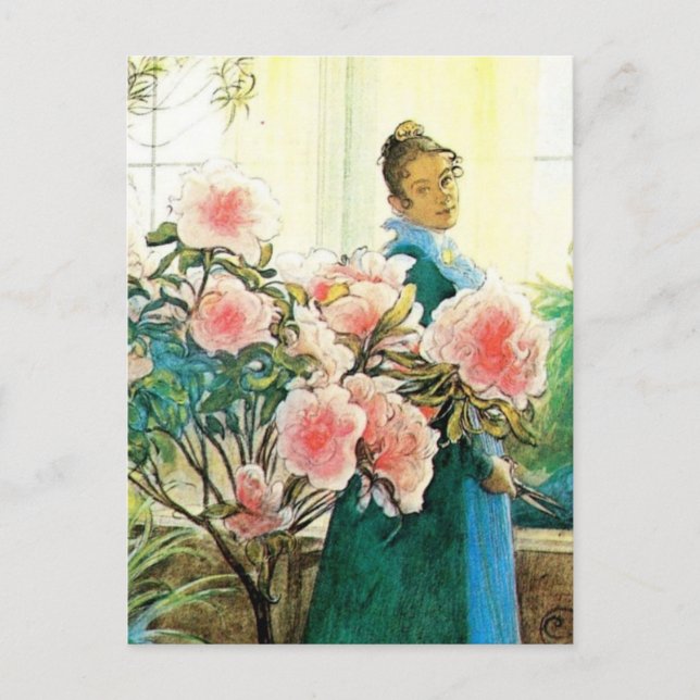 Postal Karin con flores rosas y su horizonte (Anverso)
