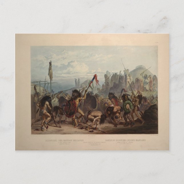 Postal Karl Bodmer- Baile búfalo de los indios mandarines (Anverso)