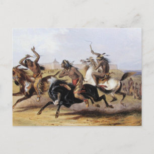 Postal Karl Bodmer - Carreras de caballos de los sioux