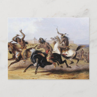 Postal Karl Bodmer - Carreras de caballos de Sioux