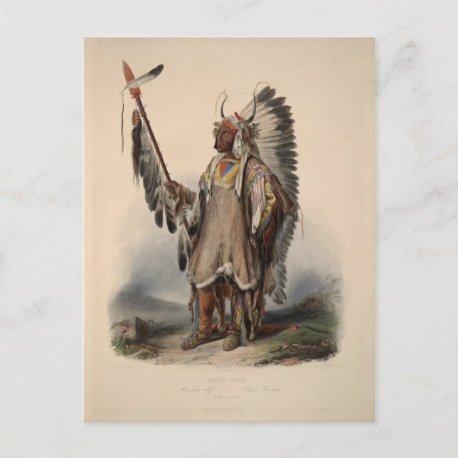 Postal Karl Bodmer - Jefe de Mandan (Anverso)