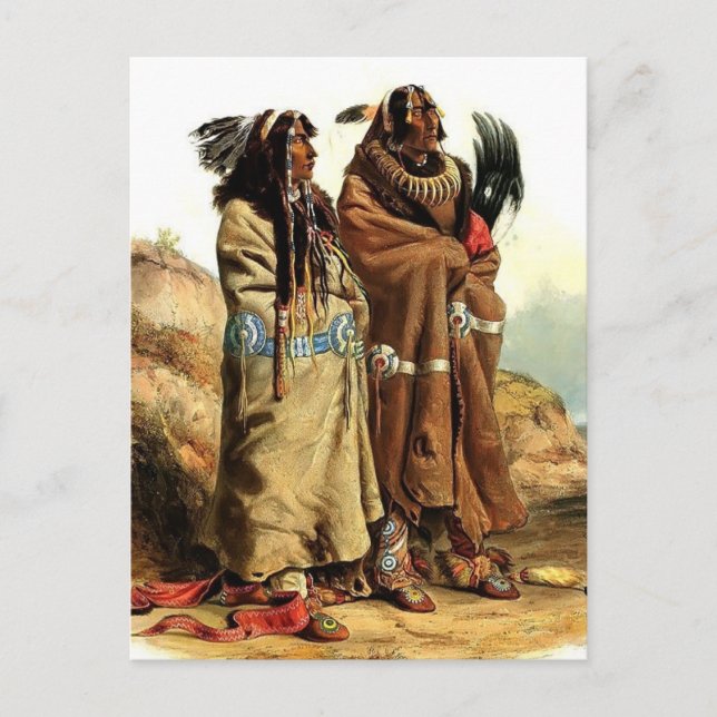 Postal Karl Bodmer-SihChida&MahchsiKarehde,Indios Mandan (Anverso)