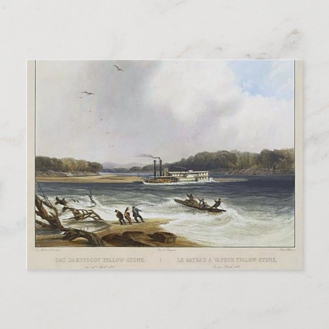 Postal Karl Bodmer-Yellowstone, barco de vapor del río Mi (Anverso)