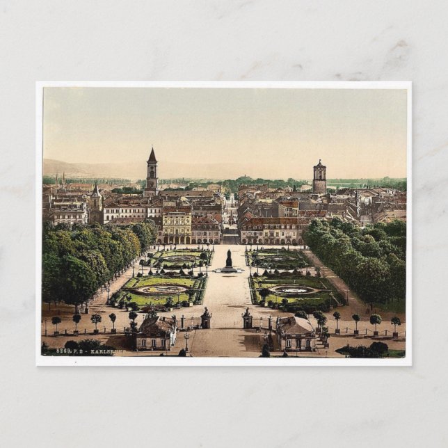 Postal Karlsruhe, vista general, Baden, Alemania magnific (Anverso)