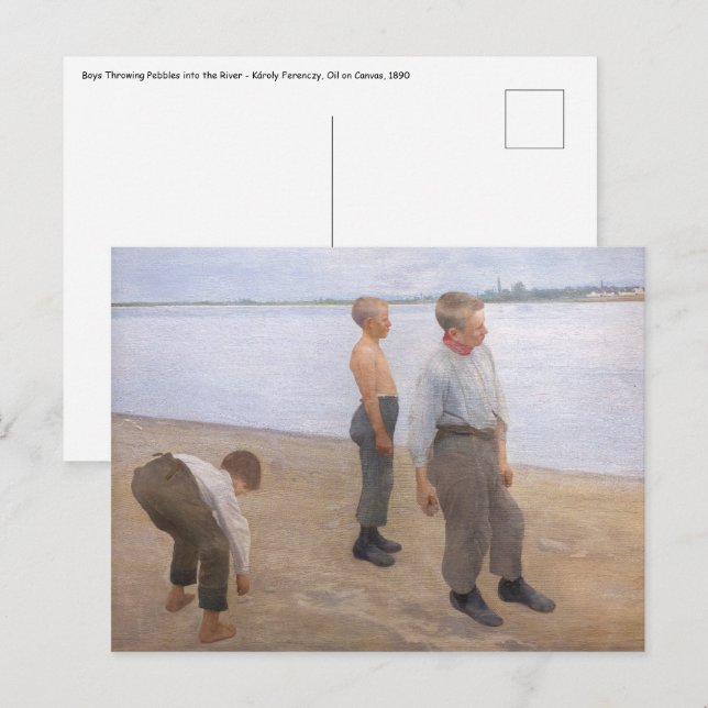 Postal Károly Ferenczy - Niños lanzando piedras (Anverso / Reverso)