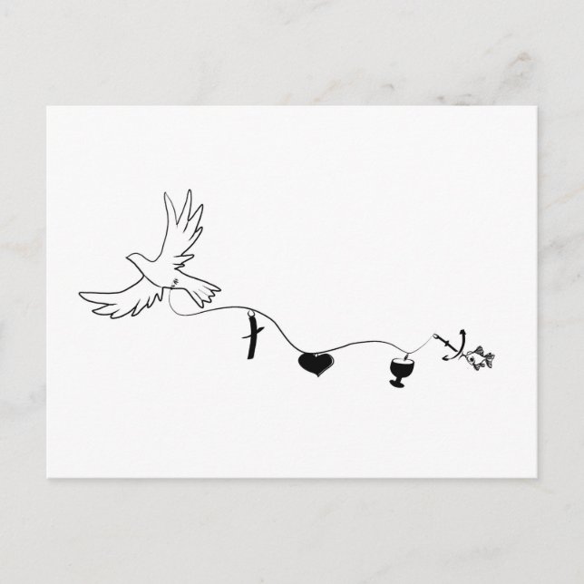 Postal Karte mit Friedenstaube und christlichen Symbolen (Anverso)
