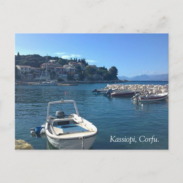 Postal Kassiopi, Corfú. (Anverso)