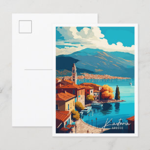 Postal Kastoria Grecia Viaje Ilustracion de Viaje Viejo
