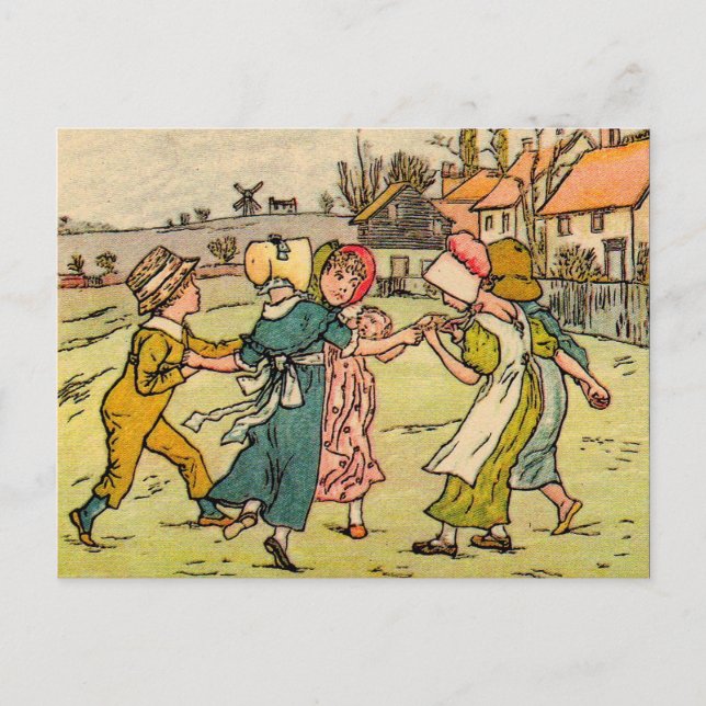 Postal Kate Greenaway Anda alrededor del Rosey (Anverso)