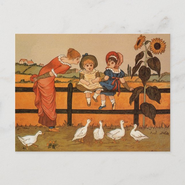 Postal Kate Greenaway, una mujer victoriana se patea (Anverso)