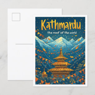Postal Katmandú Nepal Ilustracion de viajes por arte vint