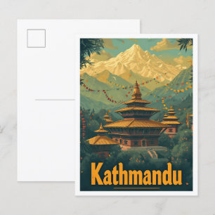 Postal Katmandú Nepal Ilustracion de viajes por arte vint