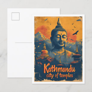 Postal Katmandú Nepal Ilustracion de viajes por arte vint