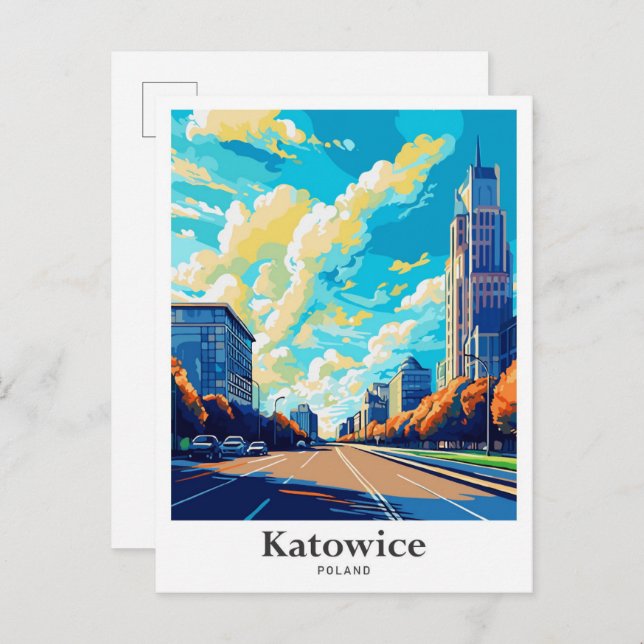 Postal Katowice Poland Travel Potrait Ilustracion (Anverso / Reverso)