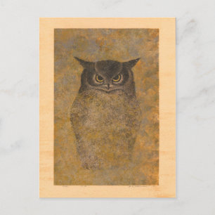 Postal Katsuda Yukio Owl Woodblock japonés