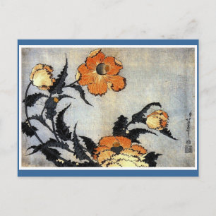 Postal Katsushika Hokusai Ukiyo-e Woodcut Print - Poppies